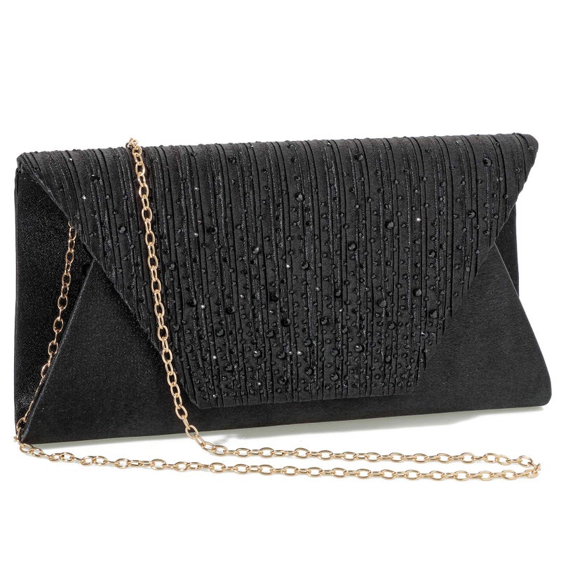 Mihawk Purse and Handbags for Women Shoulder Crossbody Bags Evening Envelope Party Bridal Clutch Purse(Black) - Image 2